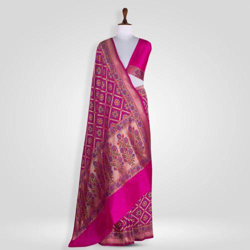 12933-Saree-silk-patola-Fuschia-Silk-1 copy