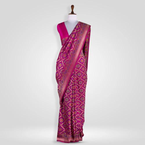 12933-Saree-silk-patola-Fuschia-Silk-2 copy